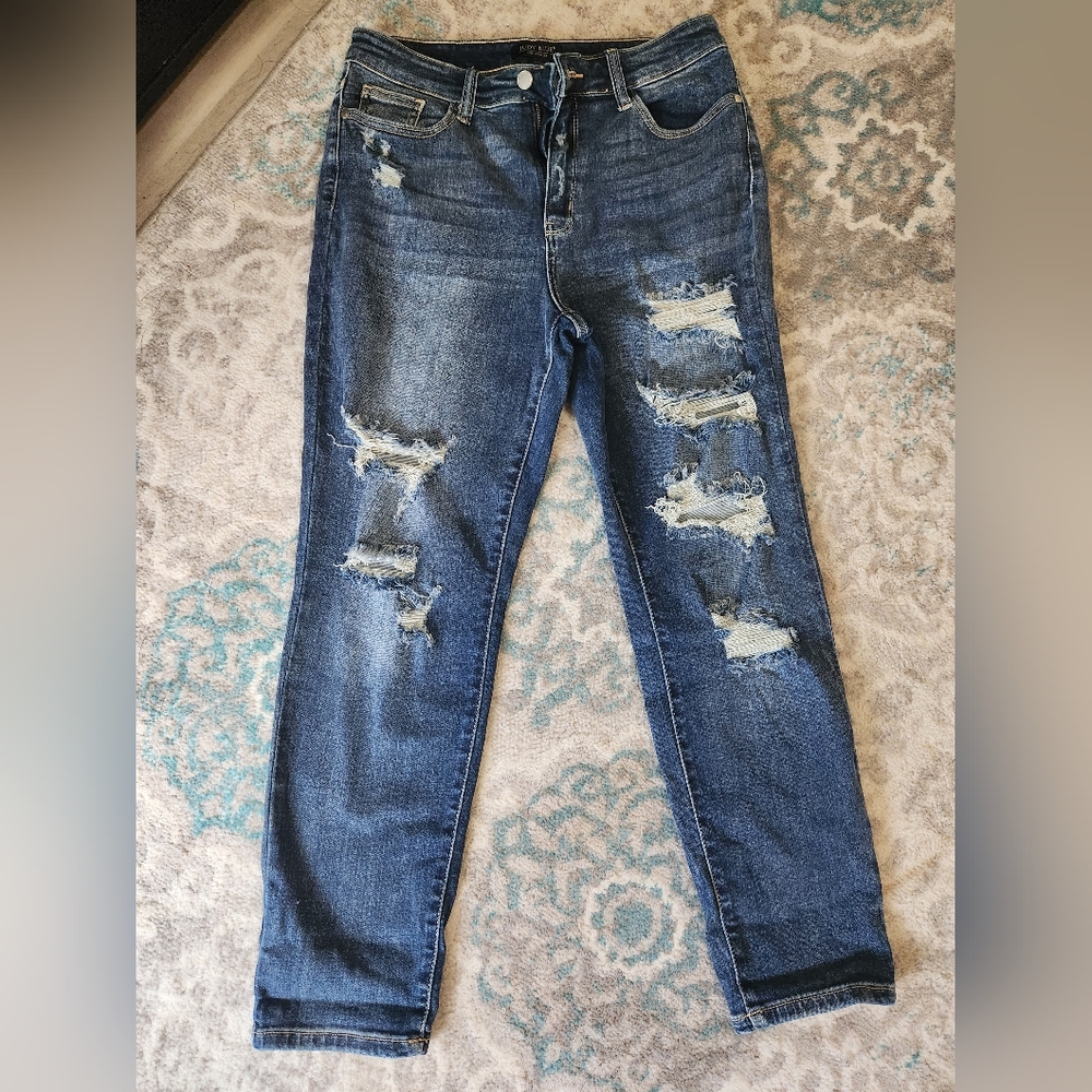 Judy Blue Dark Wash Distressed Boyfriend Jeans